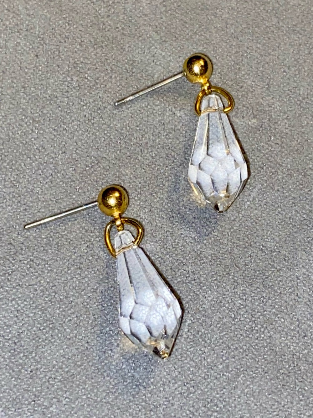 Gold Ball & Clear Crystal Drop Earrings